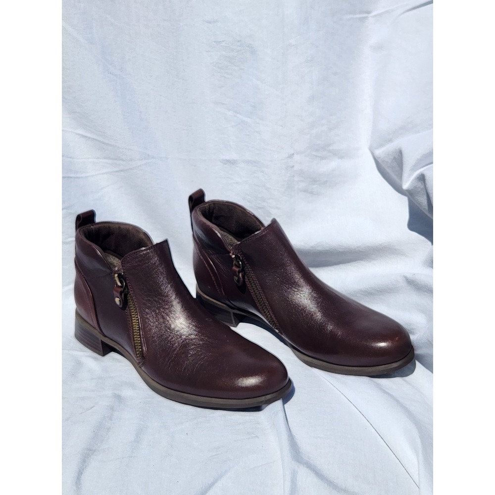 Munro American Drk Brown Leather Ankle Boots Dual Zip Low Heel Size 7.5N - Picture 3 of 9